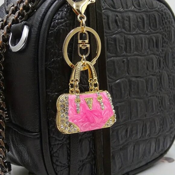Sparkling Rhinestone Mini Handbag Keychain Purse Charm for Womens Bag or Car key - Picture 5 of 8